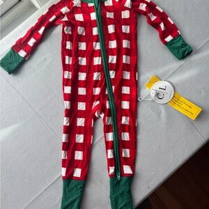 Caden Lane Red and Green Checkered Footie